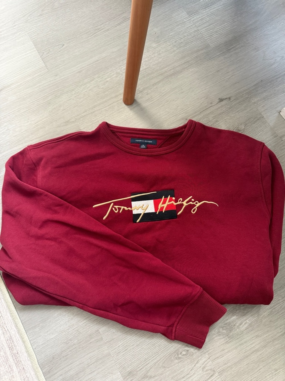 Tommy Hilfiger Maroon Crewneck Sweatshirt with Signature Logo